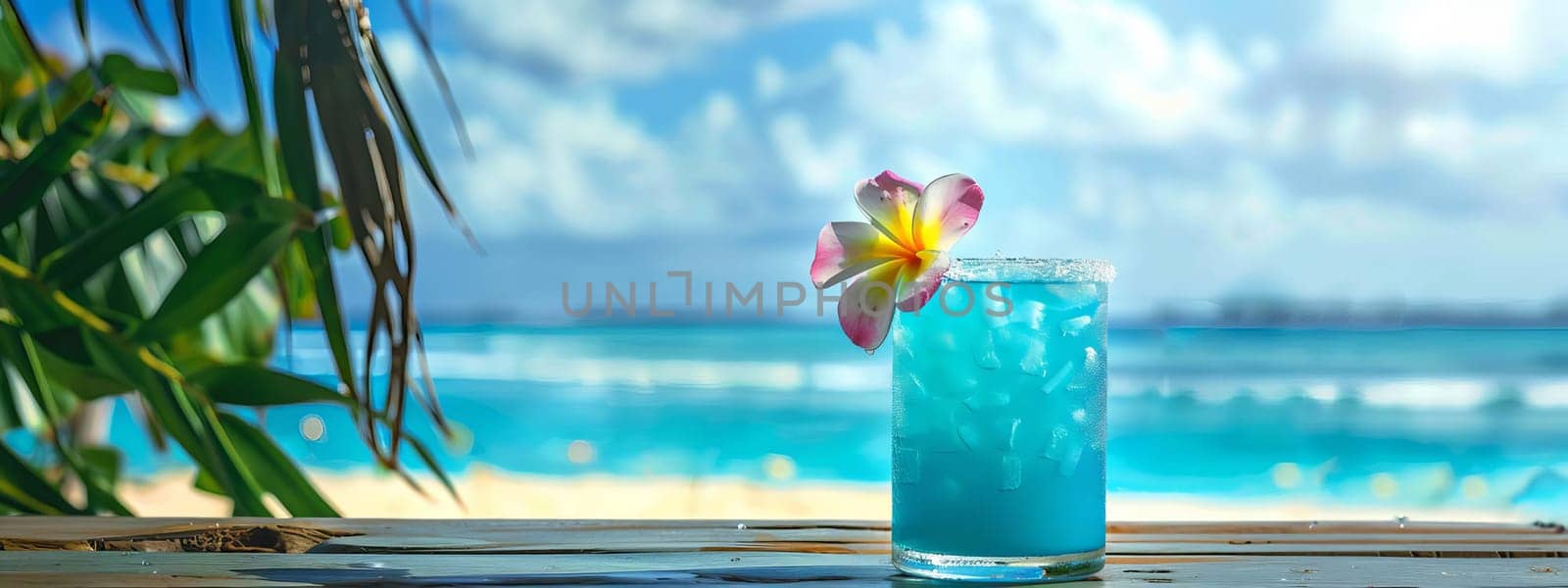 A glass of cocktail on a sandy coral beach, drink Generative AI,