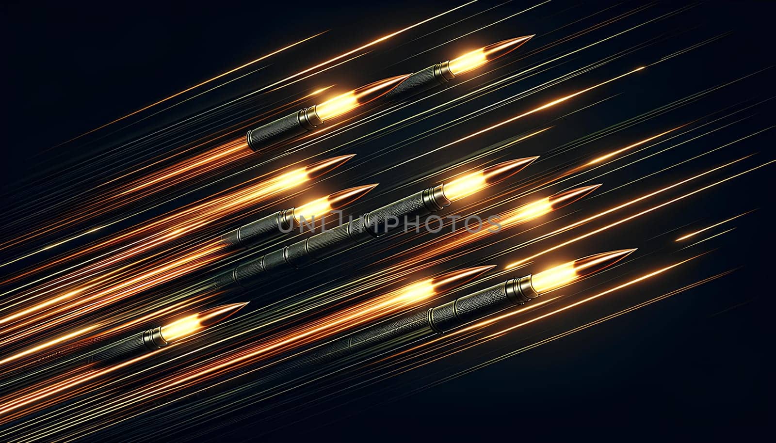 Horizontal dark background with tracer bullets in the night sky.