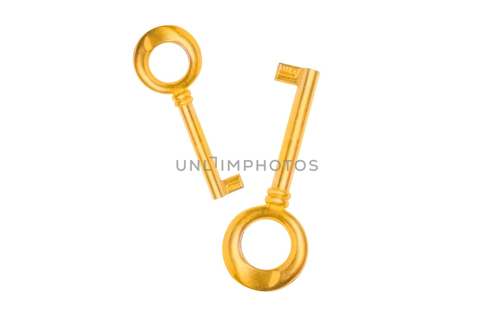 golden keys in falling isolated on white, opening