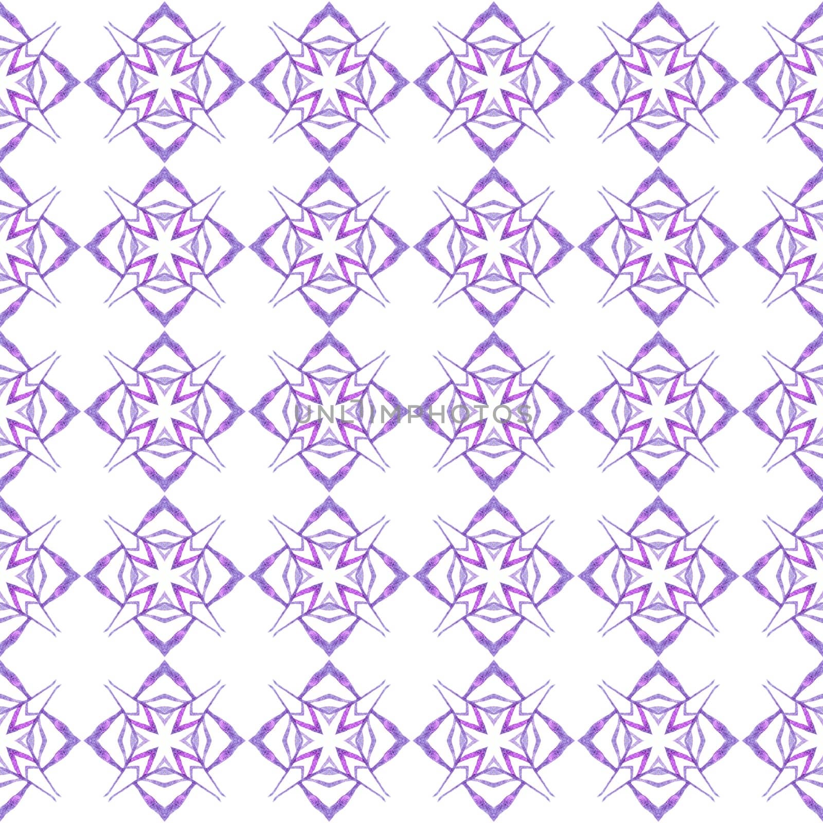 Hand painted tiled watercolor border. Purple fetching boho chic summer design. Tiled watercolor background. Textile ready alive print, swimwear fabric, wallpaper, wrapping.