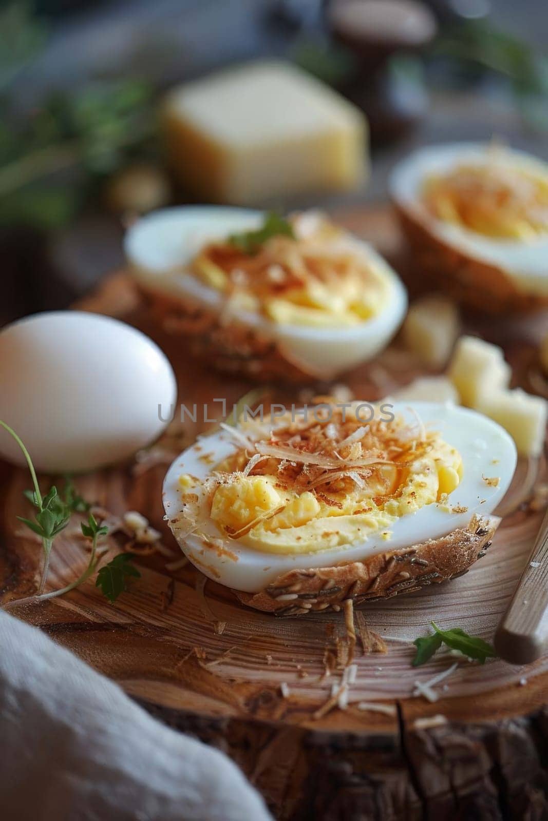Bread with butter and cheese and boiled egg, food, Generative AI,