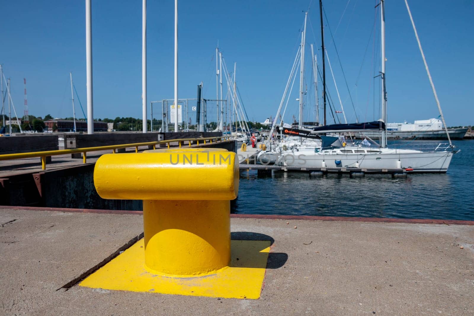 Noblessner, Tallinn, Estonia - June 29, 2024 - Marina with sailboats moored on a finger pier in sunny day