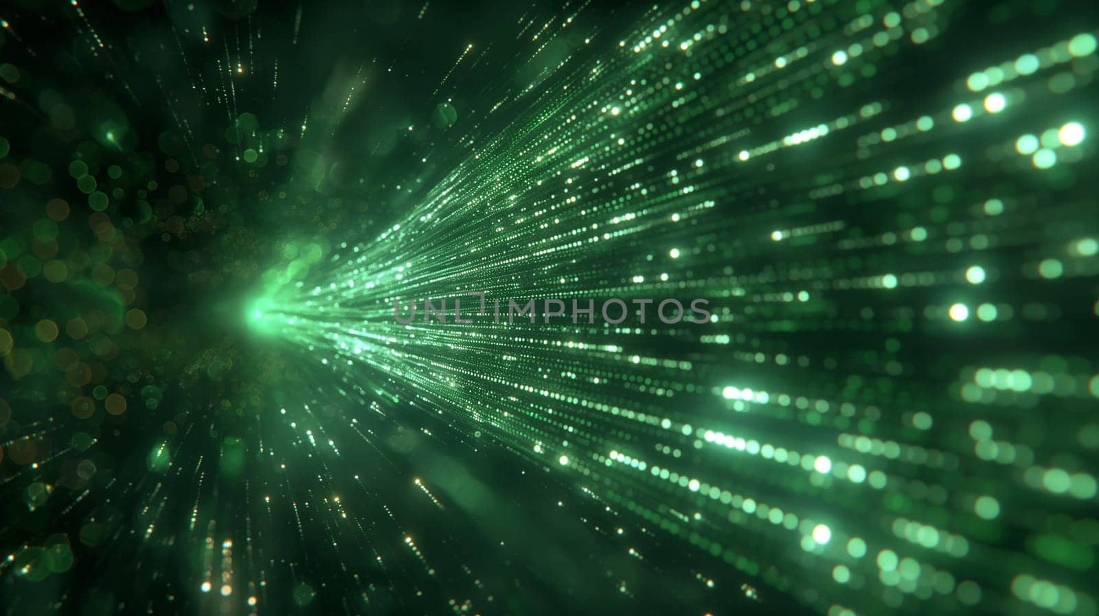 Futuristic digital background with glowing green lines and particles in an abstract technology concept