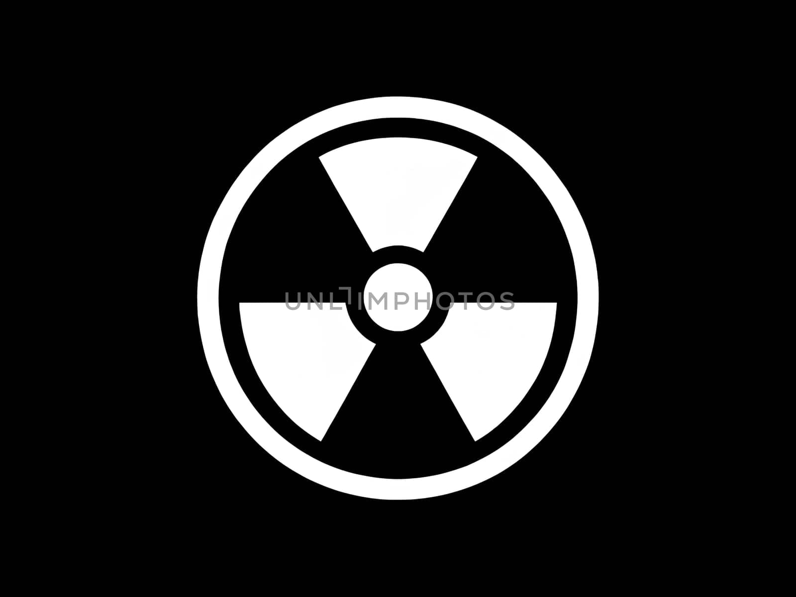 white radioactive hazard symbol on black background.