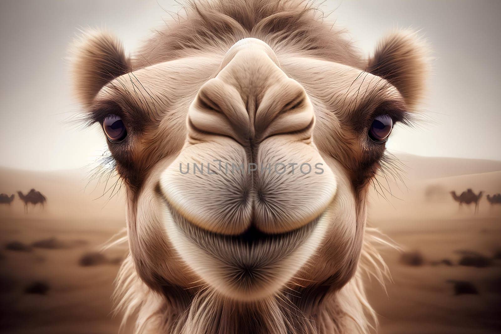 portrait of a smiling camel close-up