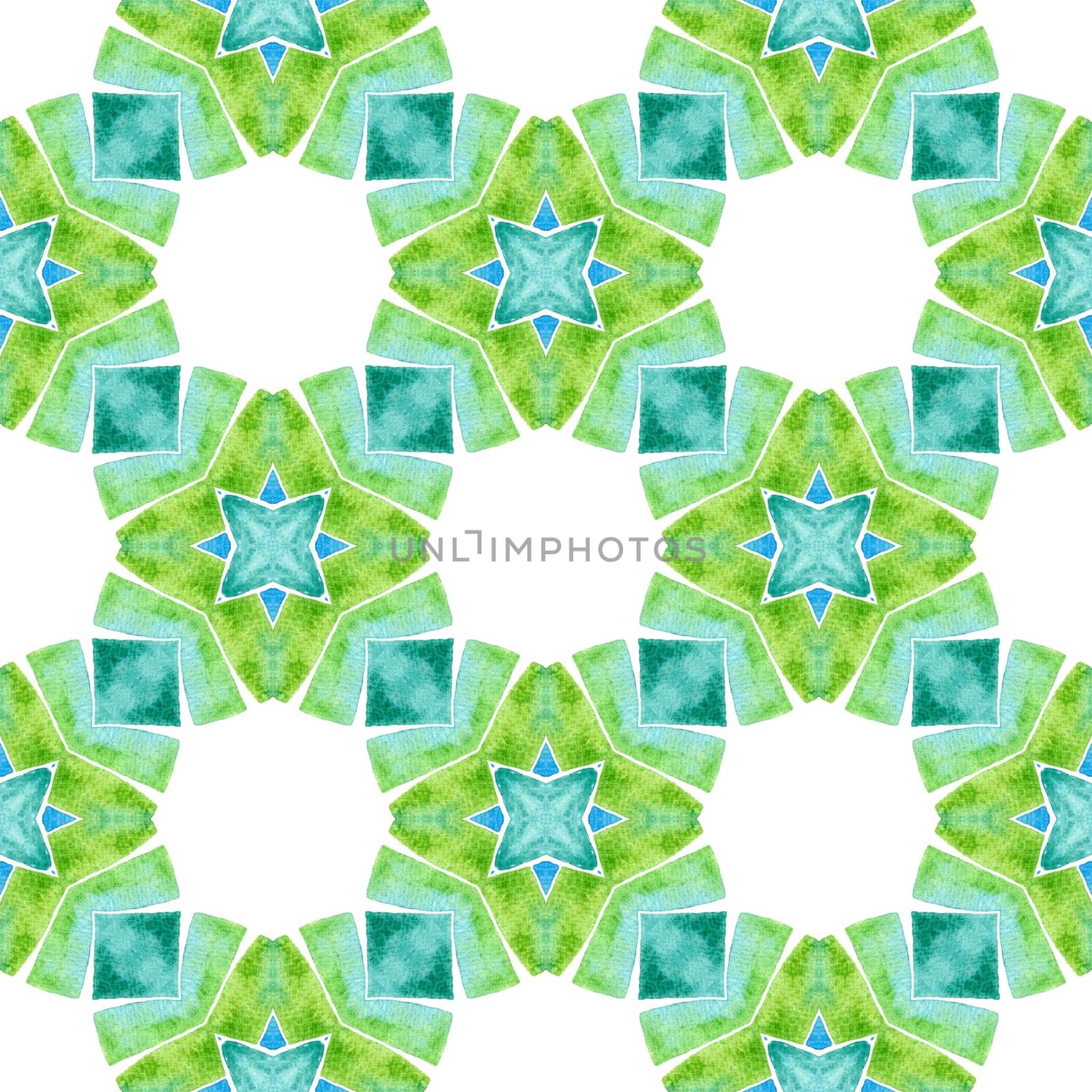 Textile ready adorable print, swimwear fabric, wallpaper, wrapping. Green memorable boho chic summer design. Oriental arabesque hand drawn border. Arabesque hand drawn design.