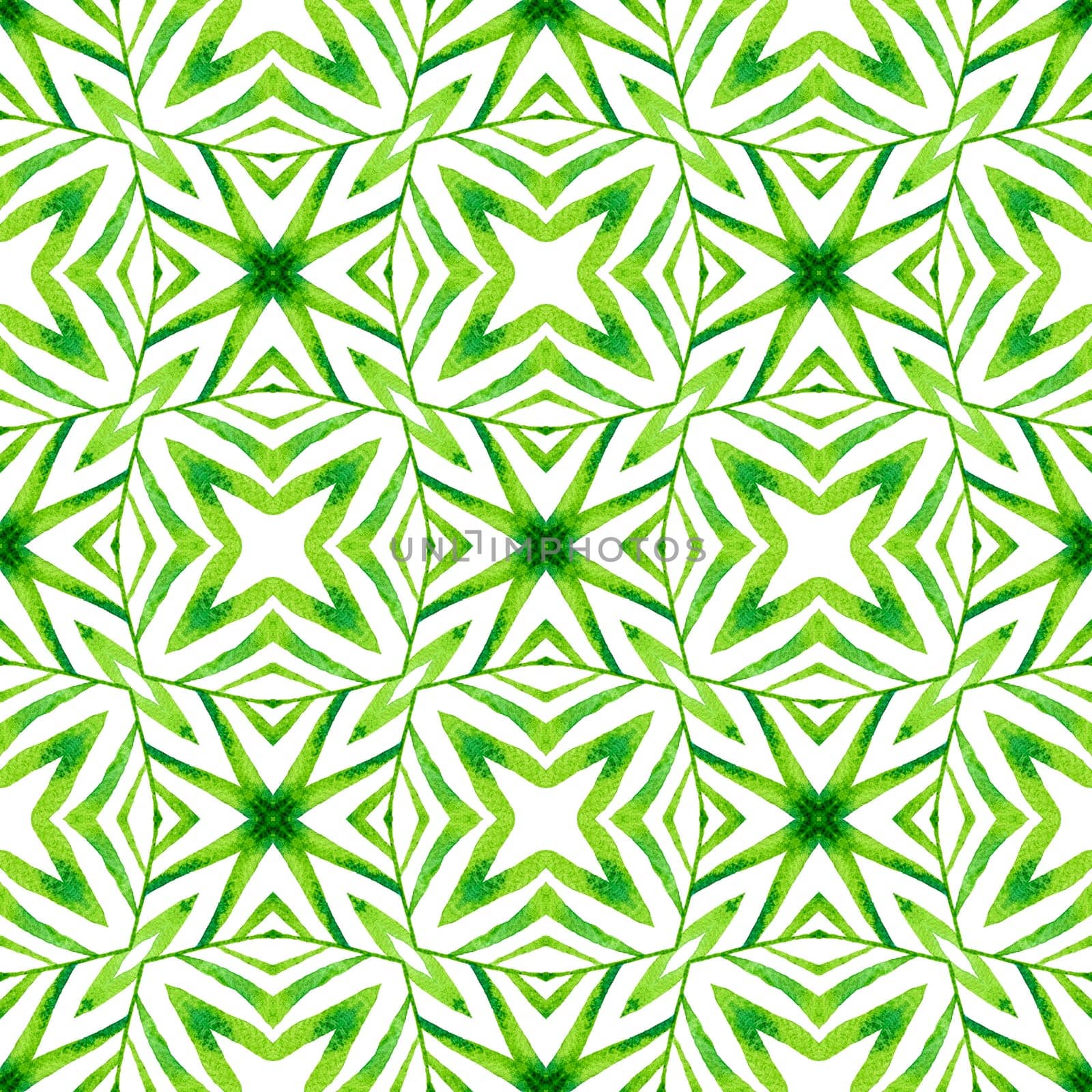 Chevron watercolor pattern. Green amazing boho chic summer design. Textile ready bold print, swimwear fabric, wallpaper, wrapping. Green geometric chevron watercolor border.