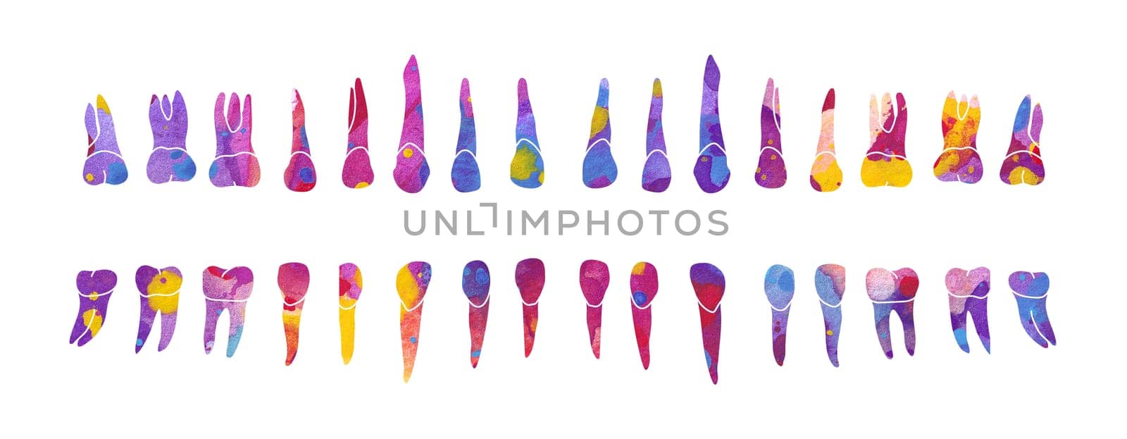 Dental Row. Colorful watercolor illustration isolated