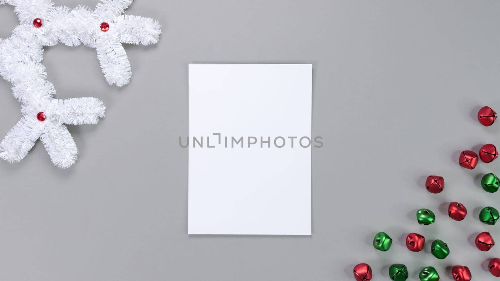 Template composition with blank photo cards, gift cards, photo frame and isolated on grey background for easy editing. Mockup, photo card, Christmas card, greeting card.
