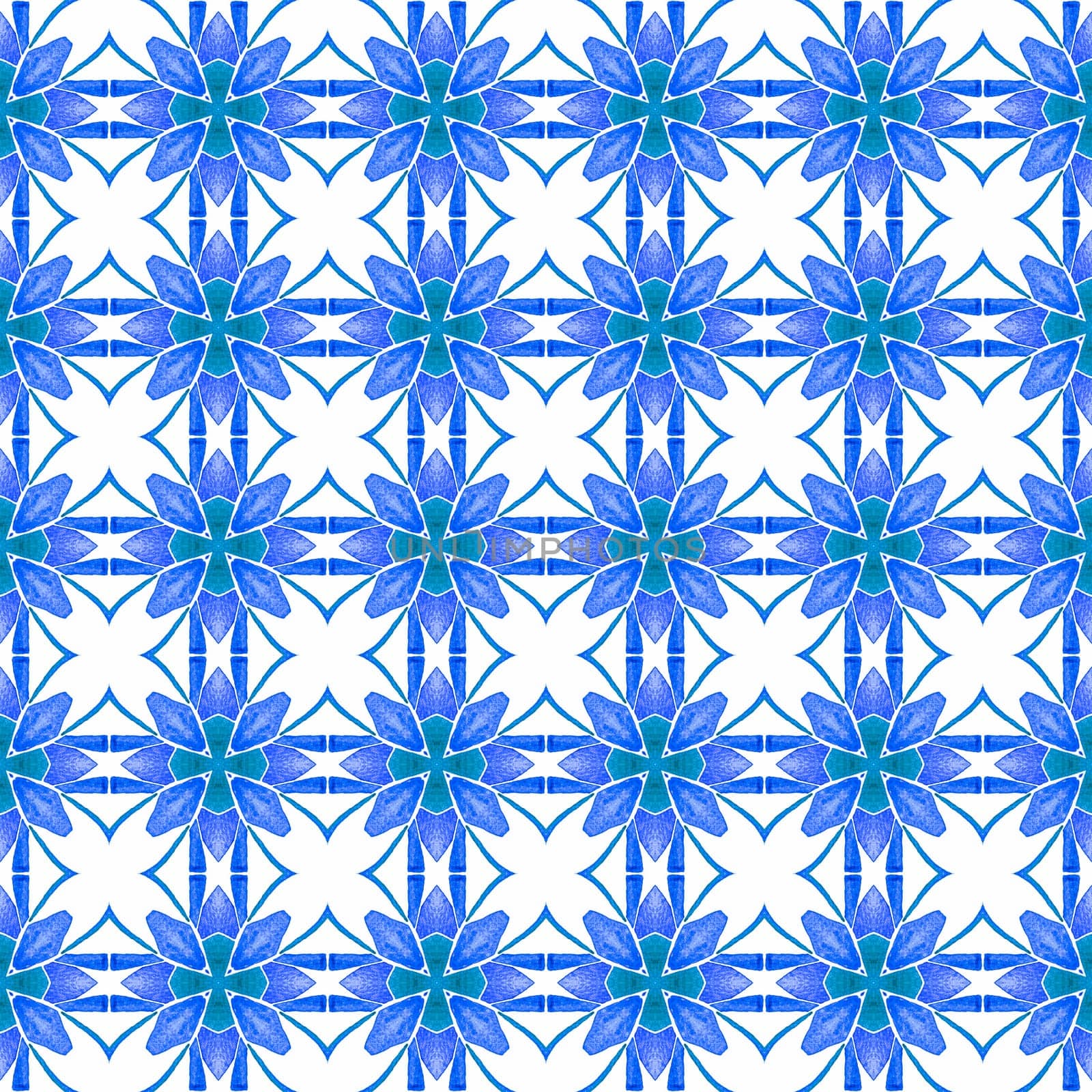Textile ready sightly print, swimwear fabric, wallpaper, wrapping. Blue fabulous boho chic summer design. Mosaic seamless pattern. Hand drawn green mosaic seamless border.