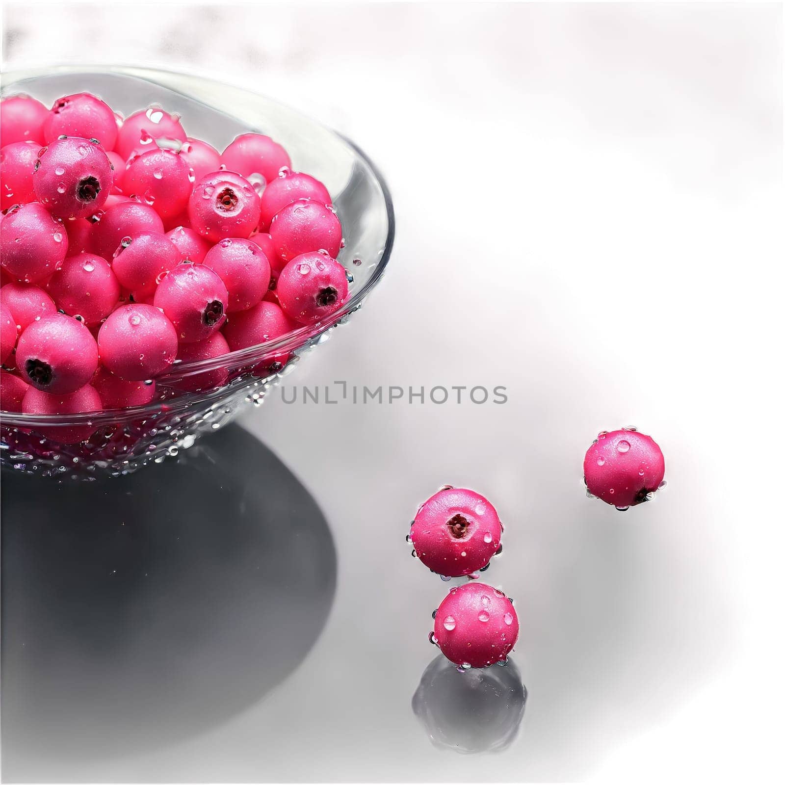 Delightful teaberries Gaultheria procumbens spilling from a petite glass vase their soft pink charm evident. Food isolated on transparent background