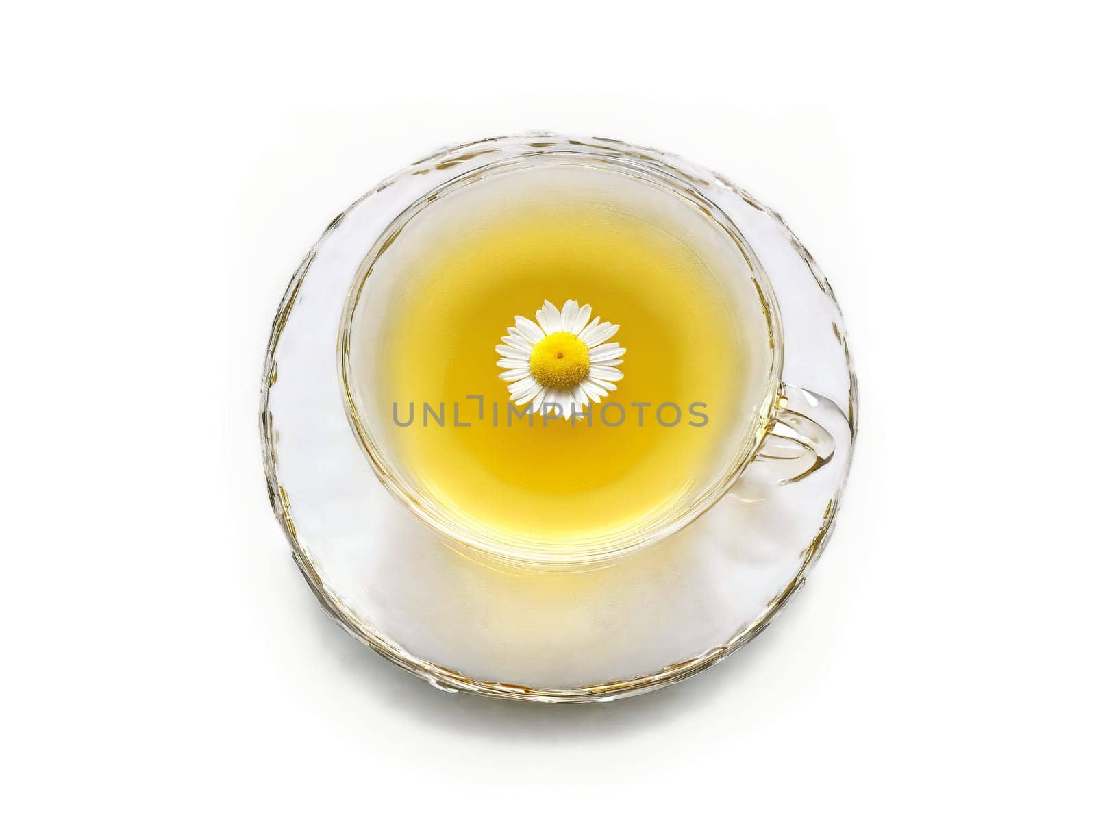 Spring tea chamomile with honey and lemon served in a transparent glass cup soothing. Food isolated on transparent background.