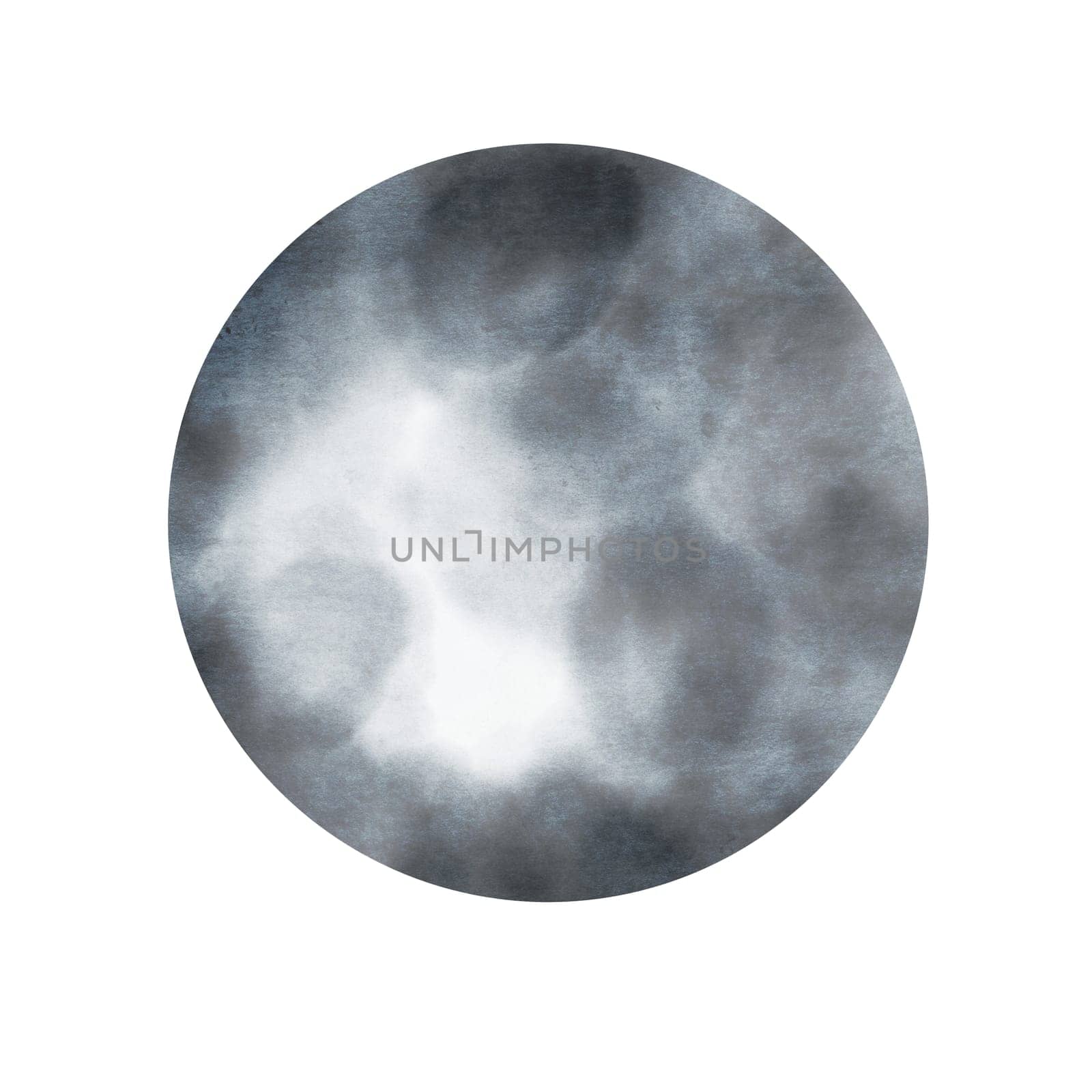 Blue circle watercolor. Hand drawn round abstract spot. Grunge ball clip art isolated on white background. American rose color. High quality photo
