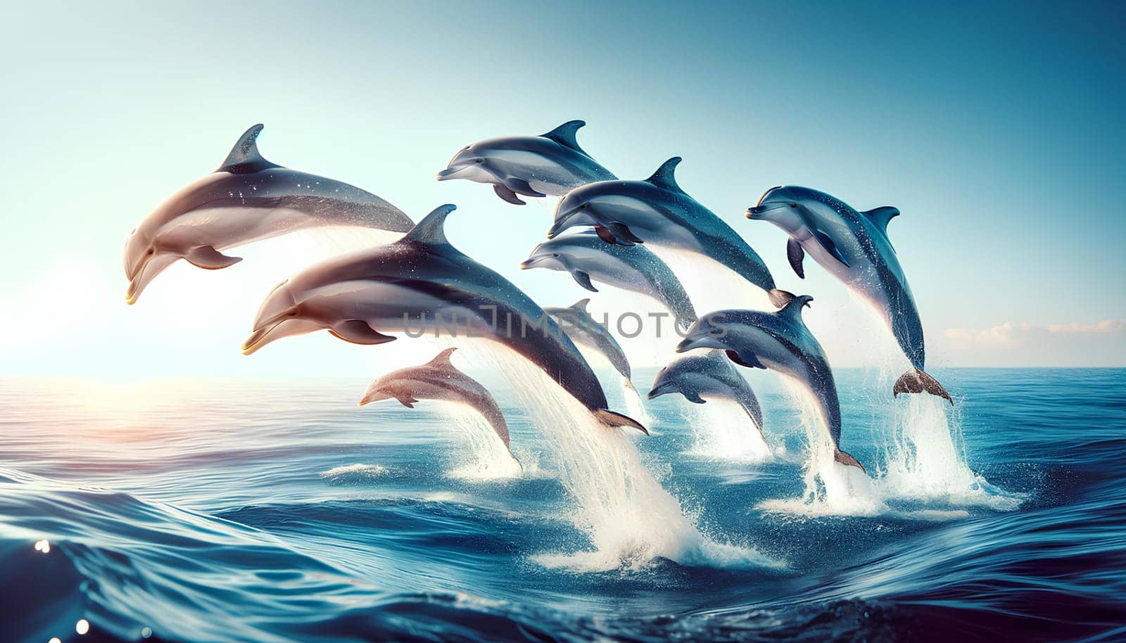 dolphins leaping out of the water.