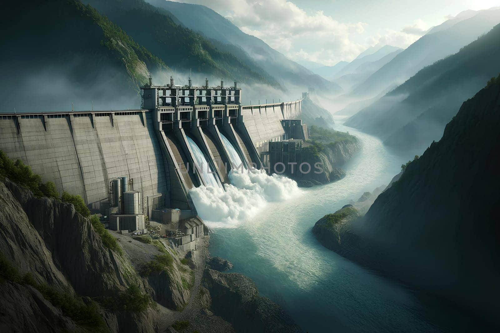 a hydroelectric power station on a mountain river.