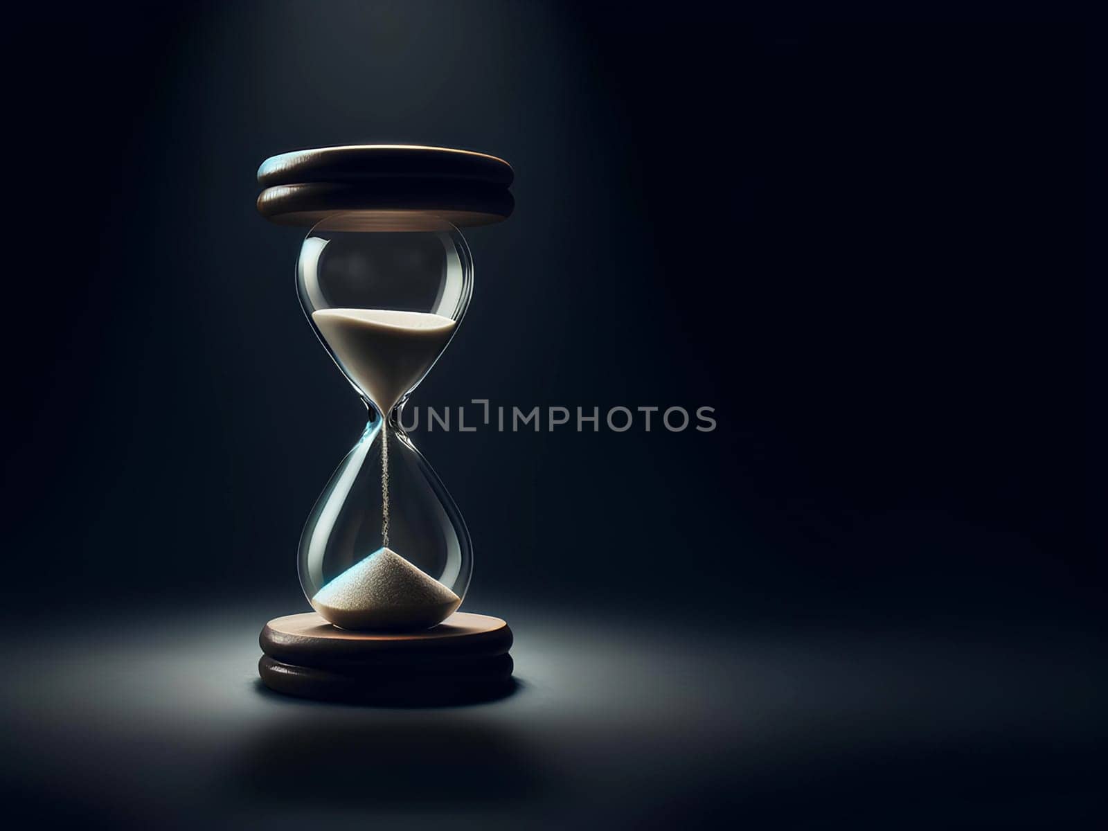 an hourglass on a dark background, copy space.