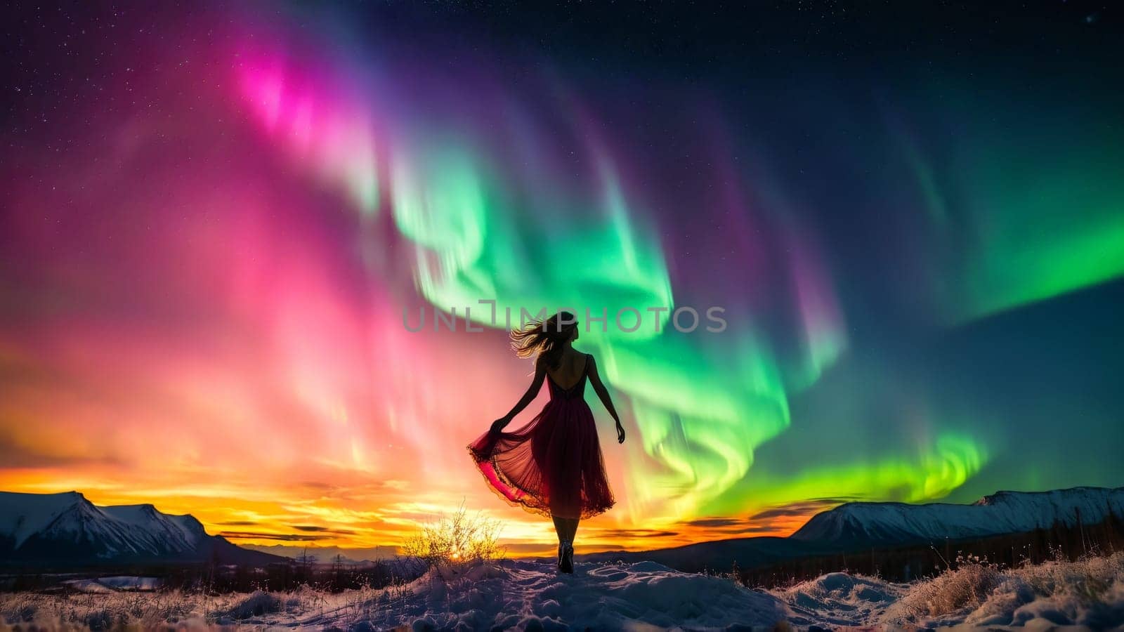 Aurora s Embrace A model enveloped in the ethereal glow of the aurora borealis her.