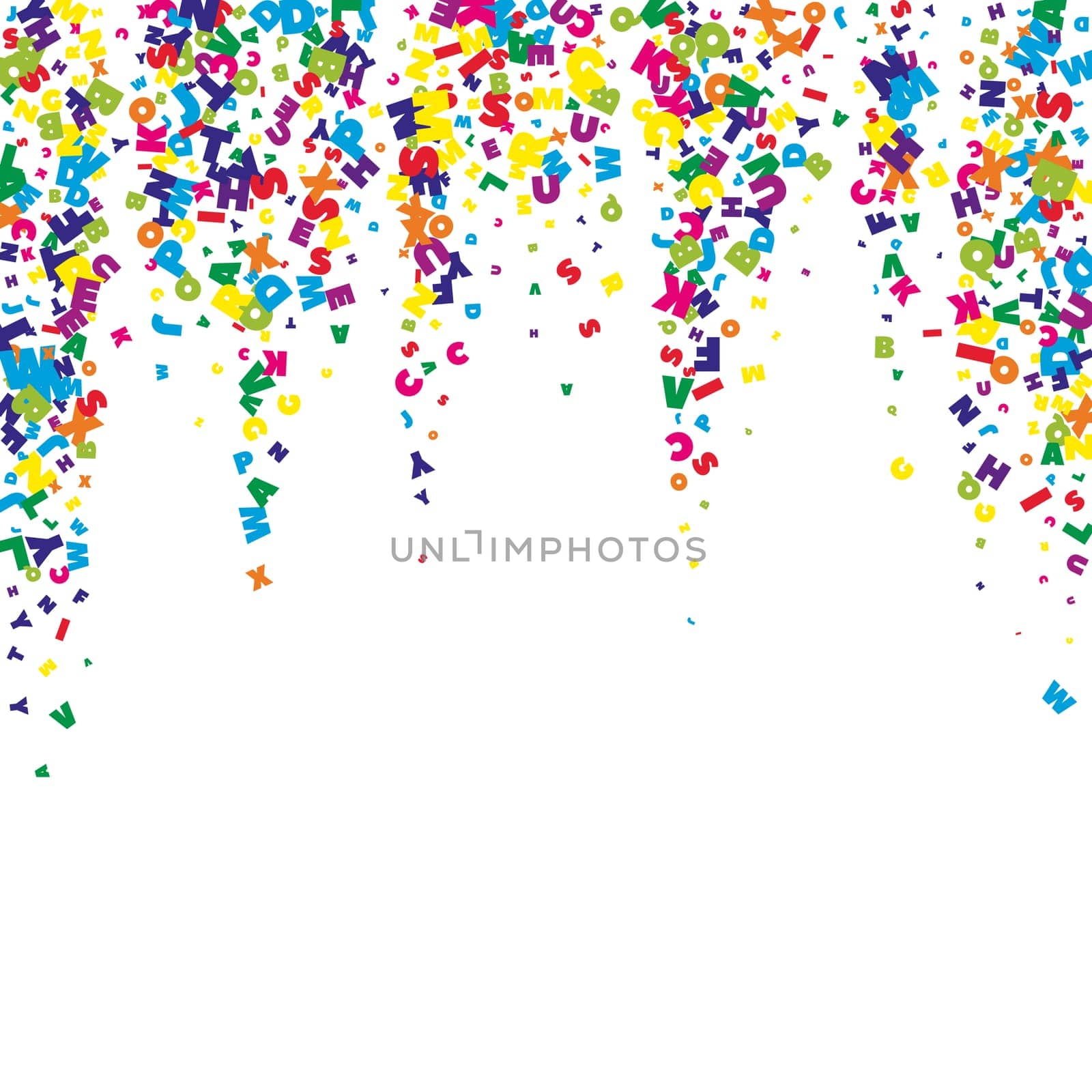 Falling letters of English language. Colorful childish flying characters of Latin alphabet. Foreign languages study concept. Back to school banner .