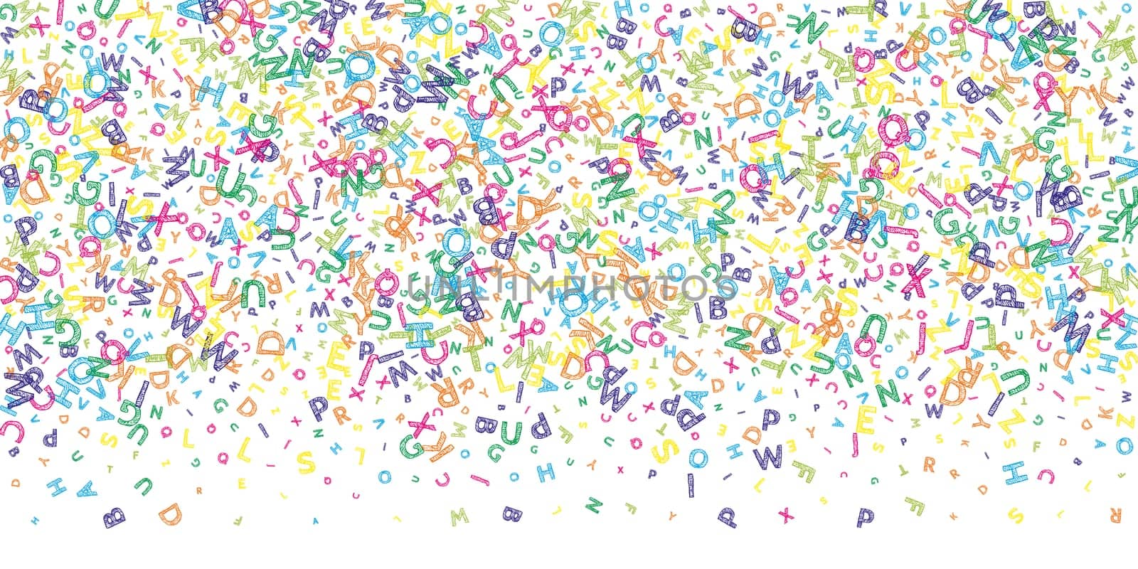 Falling letters of English language. Colorful childish flying characters of Latin alphabet. Foreign languages study concept. Back to school banner .
