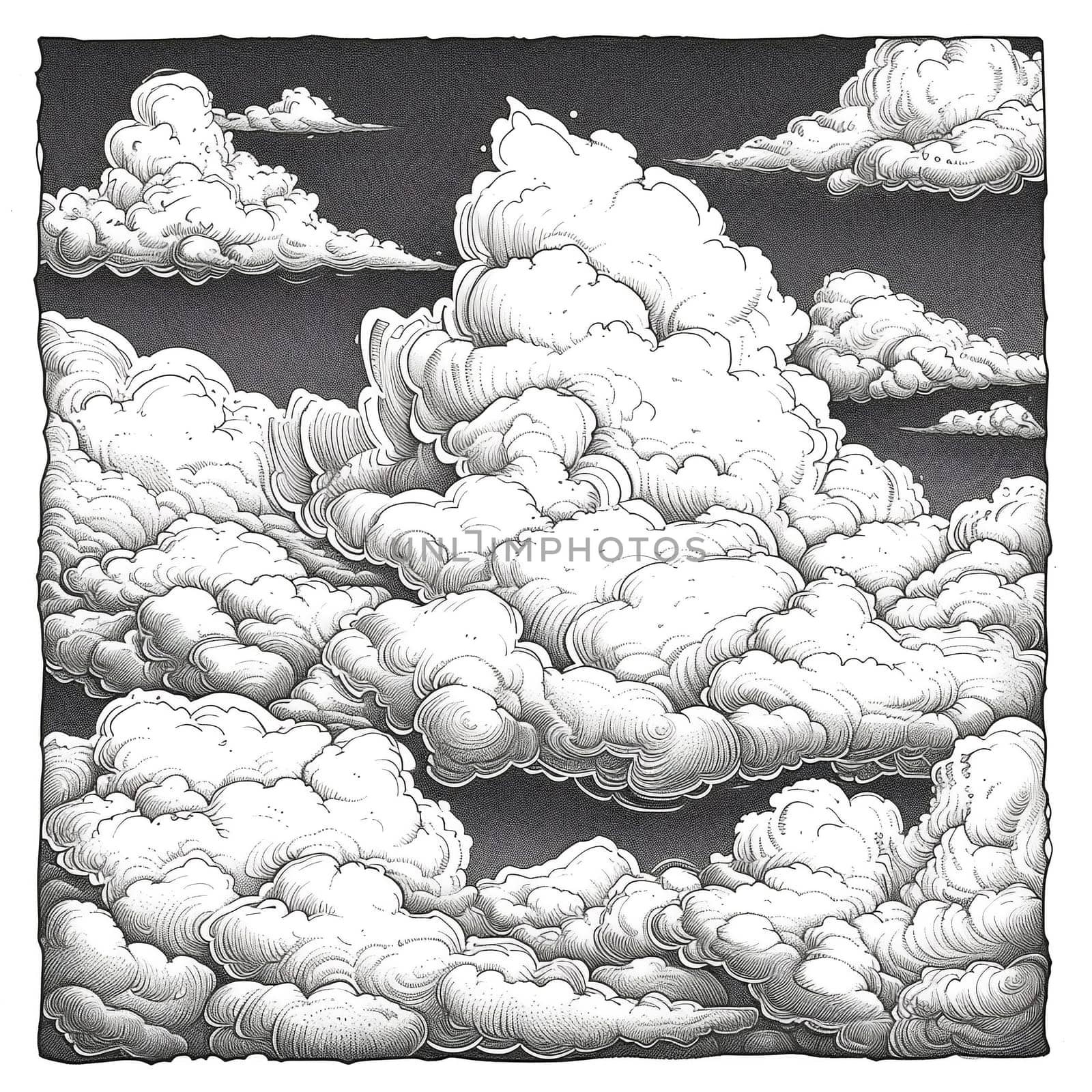 clouds drawn by hand with a pen, in the style of an engraving. Generated AI