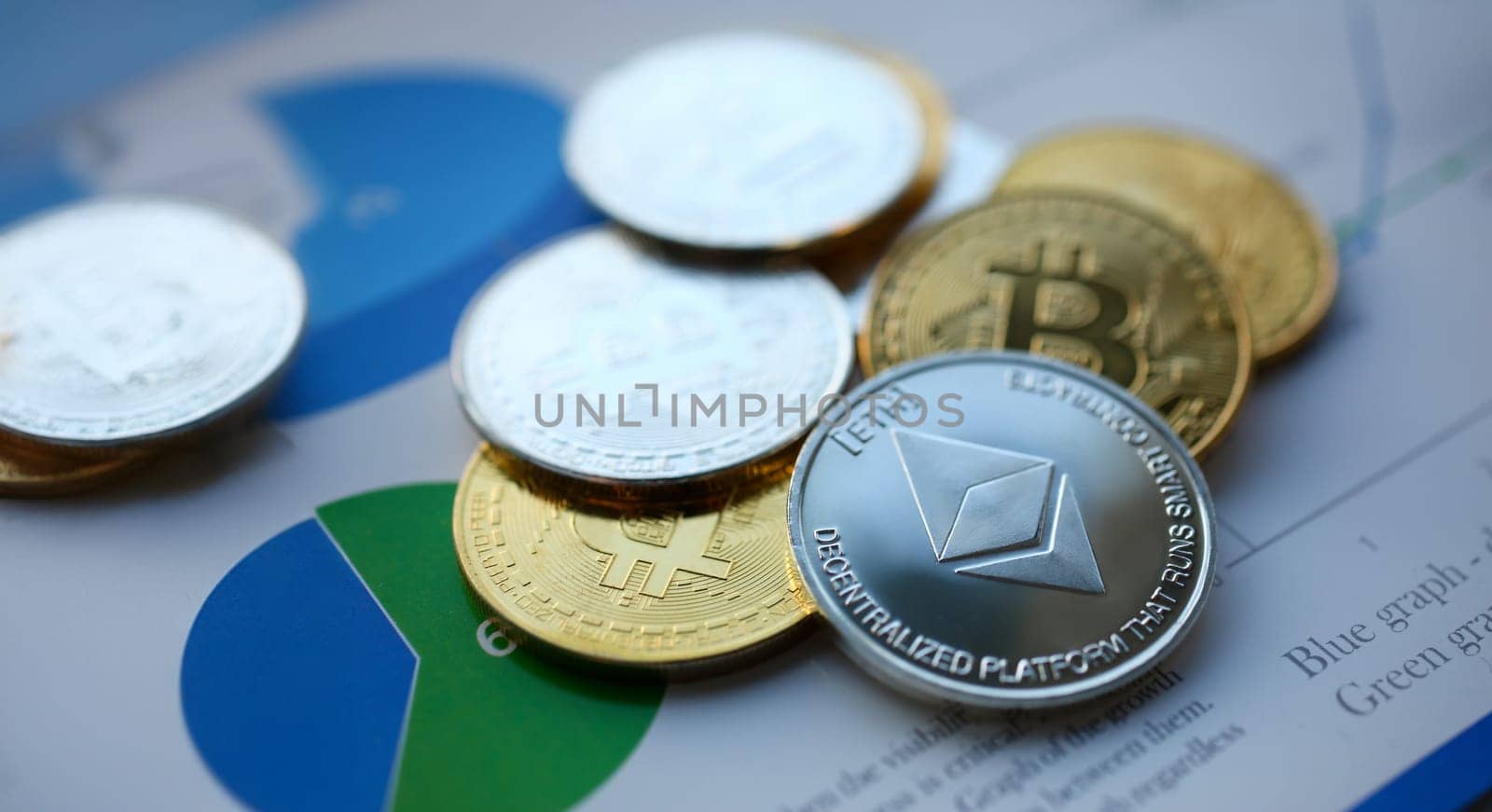 Silver ethereum jn chart paper closeup. Hard fork news consept