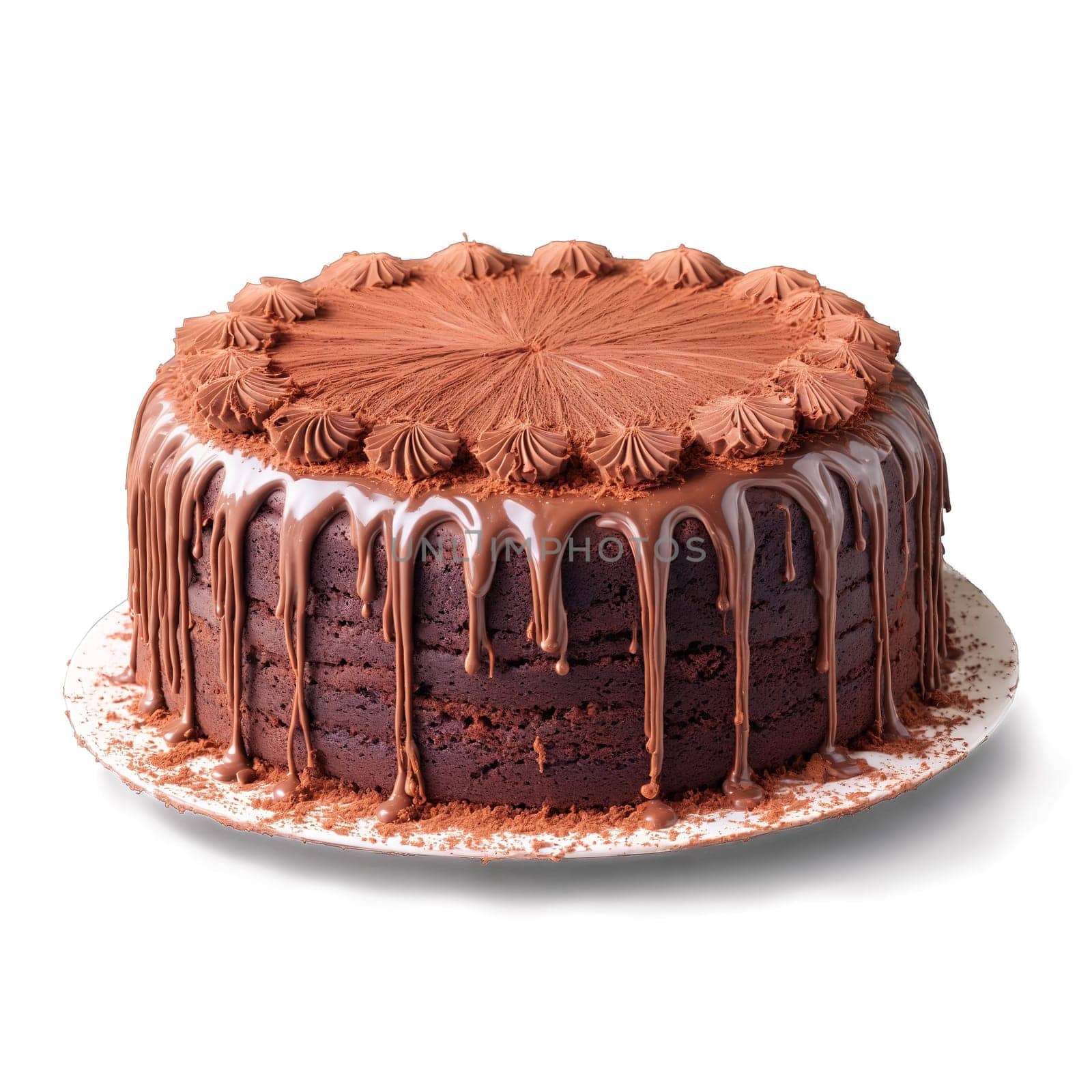 Chocolate cake mandala a decadent arrangement of chocolate cake slices with frosting dripping and cocoa. Food isolated on transparent background.
