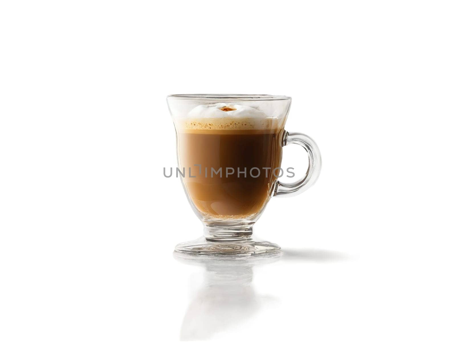 Caffe Breve A rich caffe breve in a clear glass with a thick layer of. Drink isolated on transparent background.