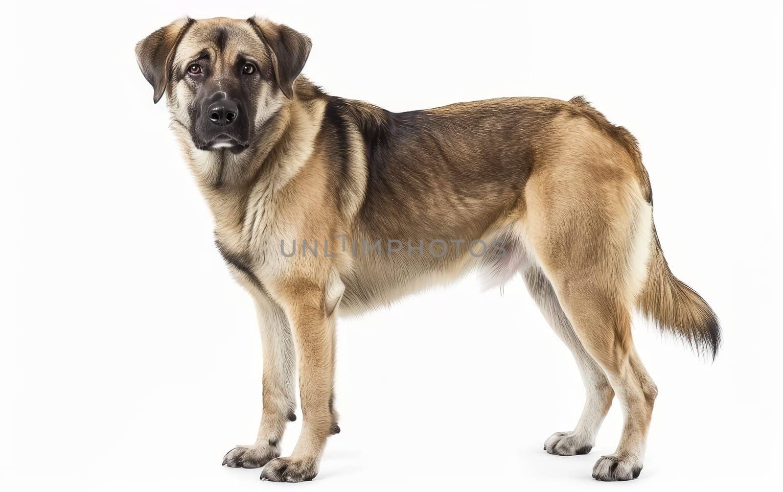 A standing Anatolian Shepherd Dog is captured in profile, showing off its muscular silhouette and dense tan coat. This breed is known for its endurance and protective instinct