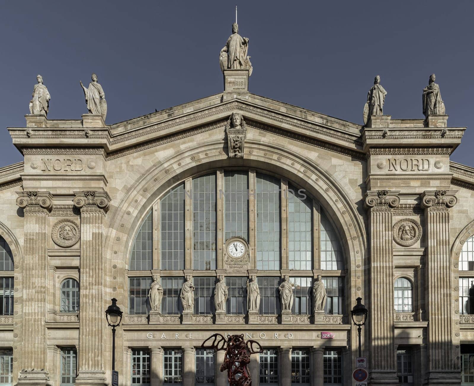 France, Paris - Jan 05, 2024 - Exterior architecture of Gare du Nord (Paris train station). one of six railroad stations in Paris, France. Busiest railway station in Europe, Space for text, Selective focus.