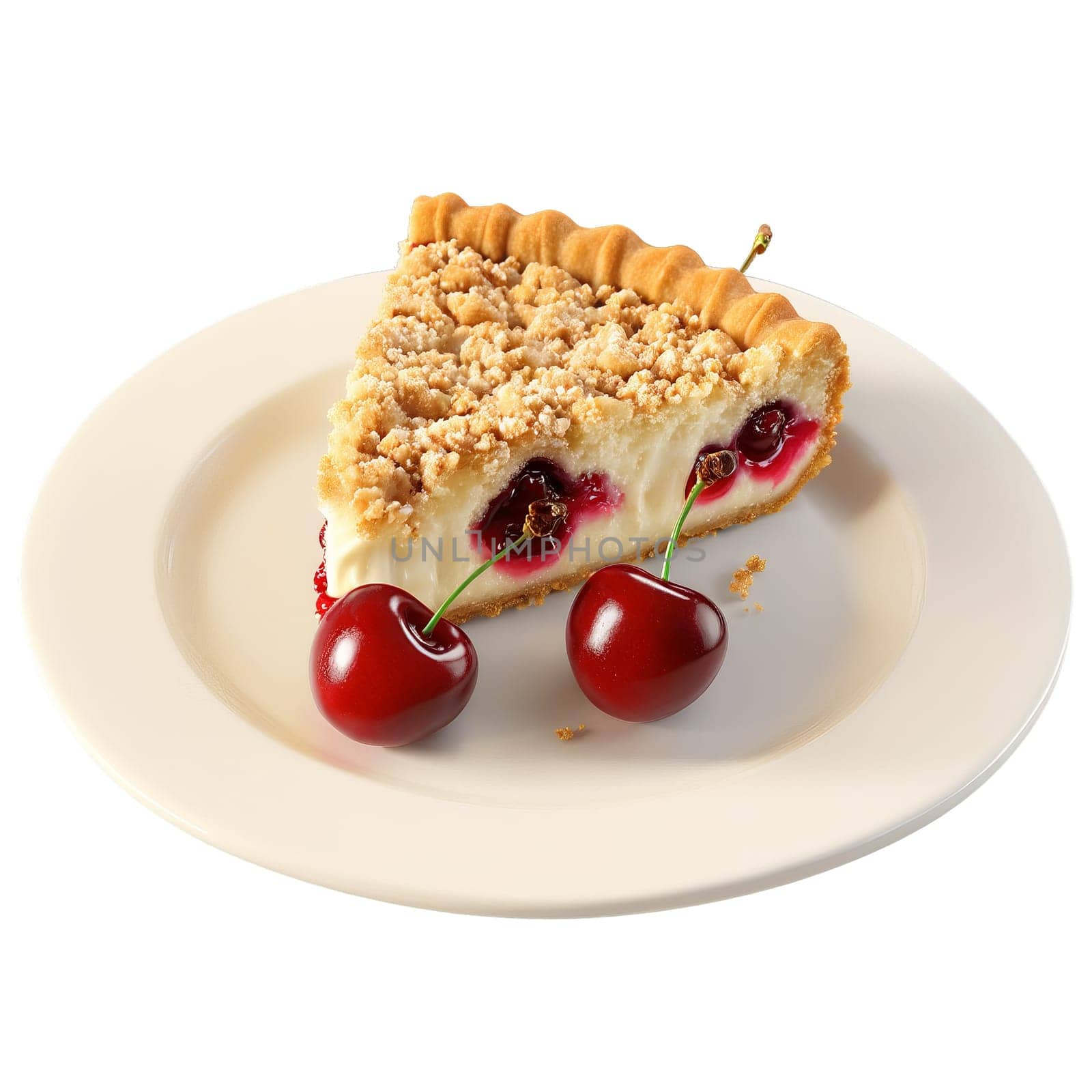 Cherry cream cheese coffee cake golden streusel topped slice cherry pie filling ribboning Food and. Food isolated on transparent background.