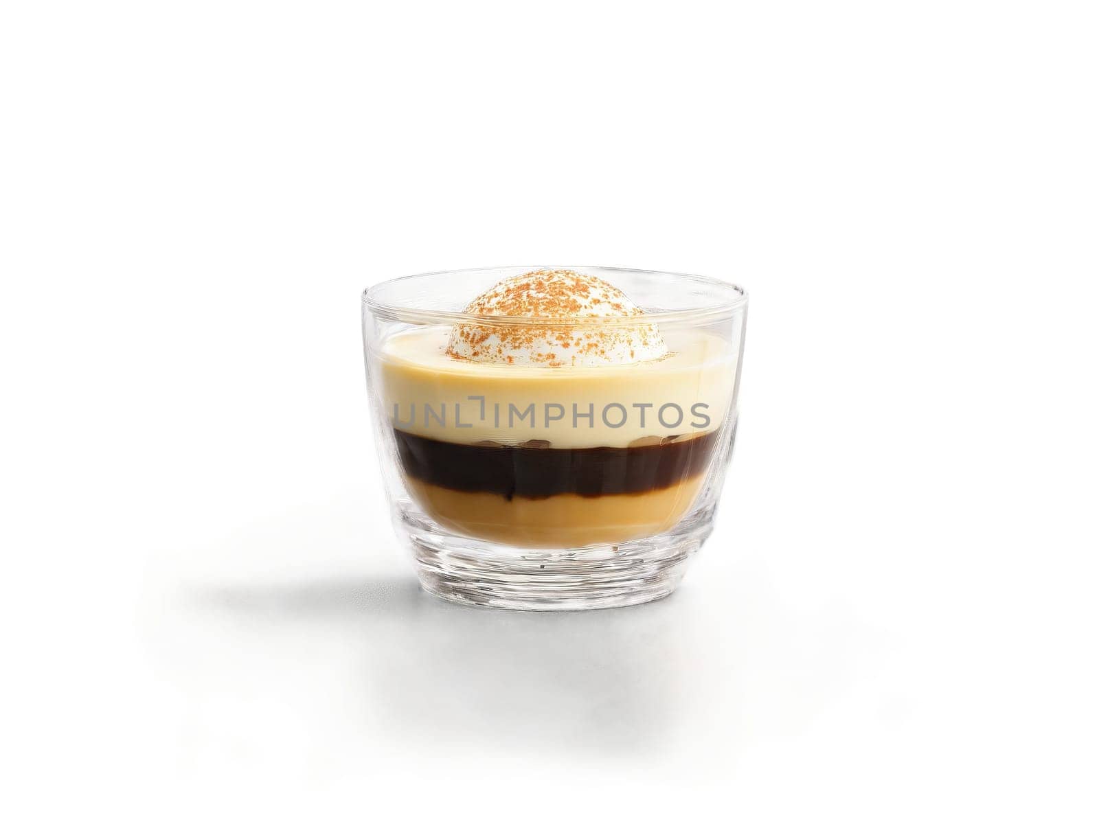 Cafe Bombon A sweet cafe bombon in a clear glass with layers of espresso and. Drink isolated on transparent background.