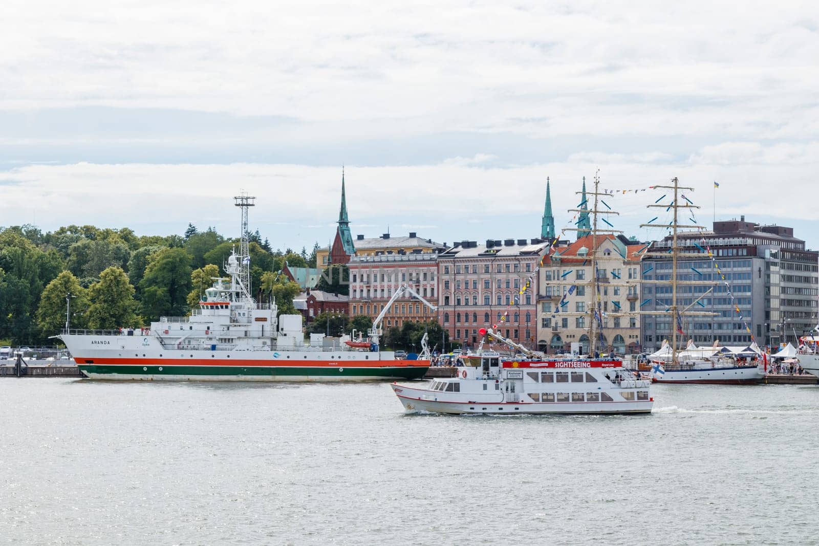Finland, Helsinki - July 5th 2024: The Tall Ships Races 2024 in Finland, view of ships and visitors at Helsinki Old Market Square