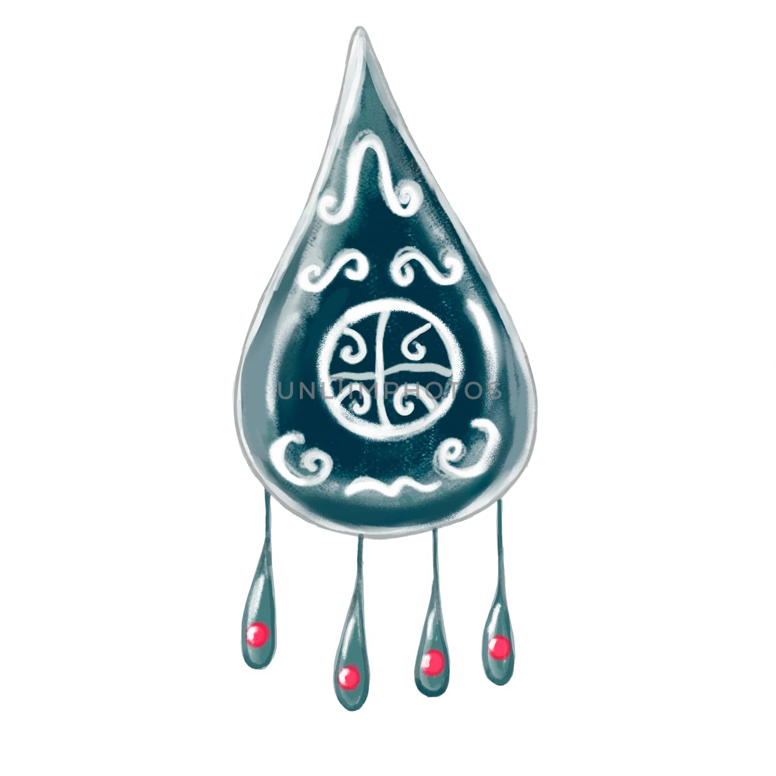 Watercolor earring. Kazakh jewelry element made of silver with glaze. Hand drawn isolated on white background clip art. Ideal for designing cards, posters, shopping bags. High quality illustration