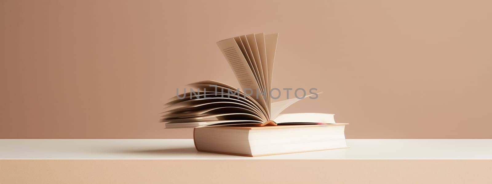 A stack of colorful books symbolizes education and knowledge, set against a minimalist background, perfect for back-to-school themes.