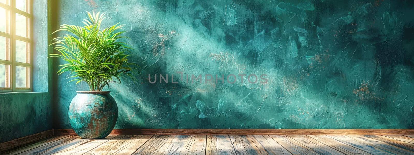 A beautifully aged classroom with a large vintage blackboard, sunlight streaming through the window, and wooden floors, evokes nostalgia and charm.