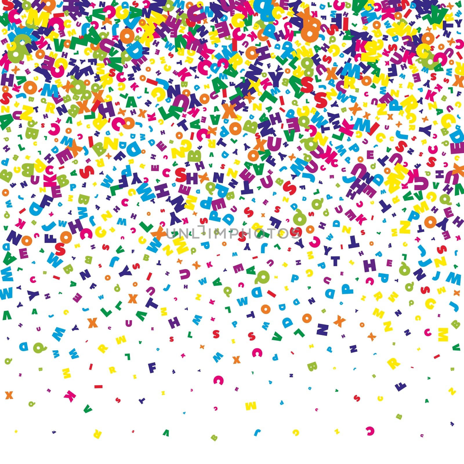 Flying latin letters. Colorful childish scattered charachters of English alphabet. Foreign languages study concept. Back to school banner .