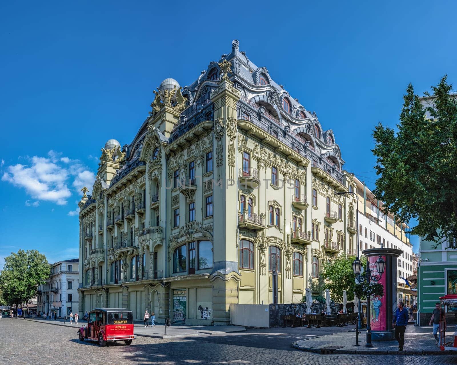 Odessa, Ukraine 09.07.2023. Historic building of the Bolshaya Moskovskaya Hotel on the Deribasovskaya street in Odessa, Ukraine, on a sunny summer day