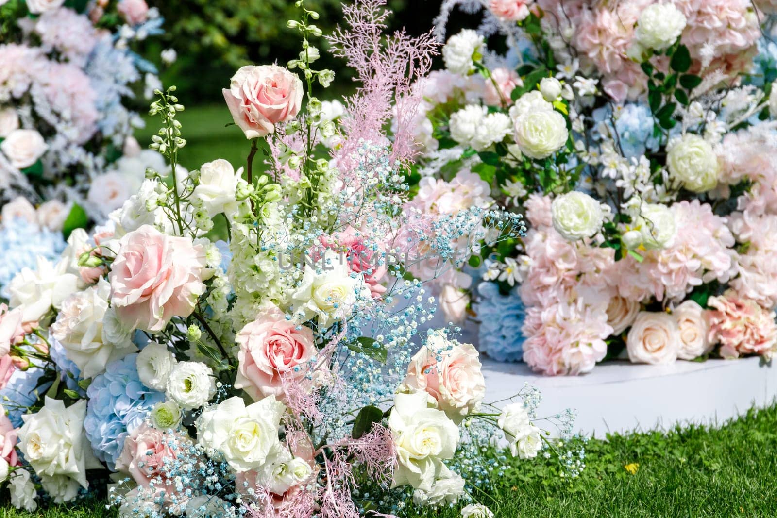 European wedding flowers in different kinds of light pink colors. High quality photo