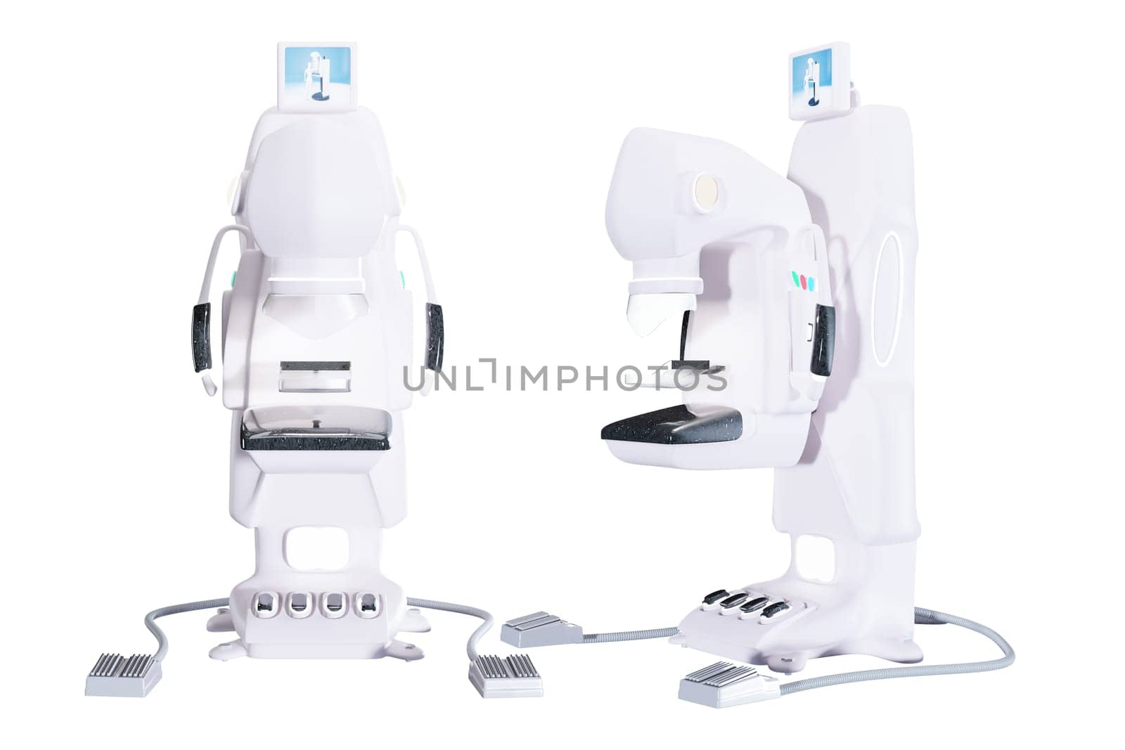 Mammogram device 3D rendering top view  for screening breast cancer in hospital on white background. Clipping path.