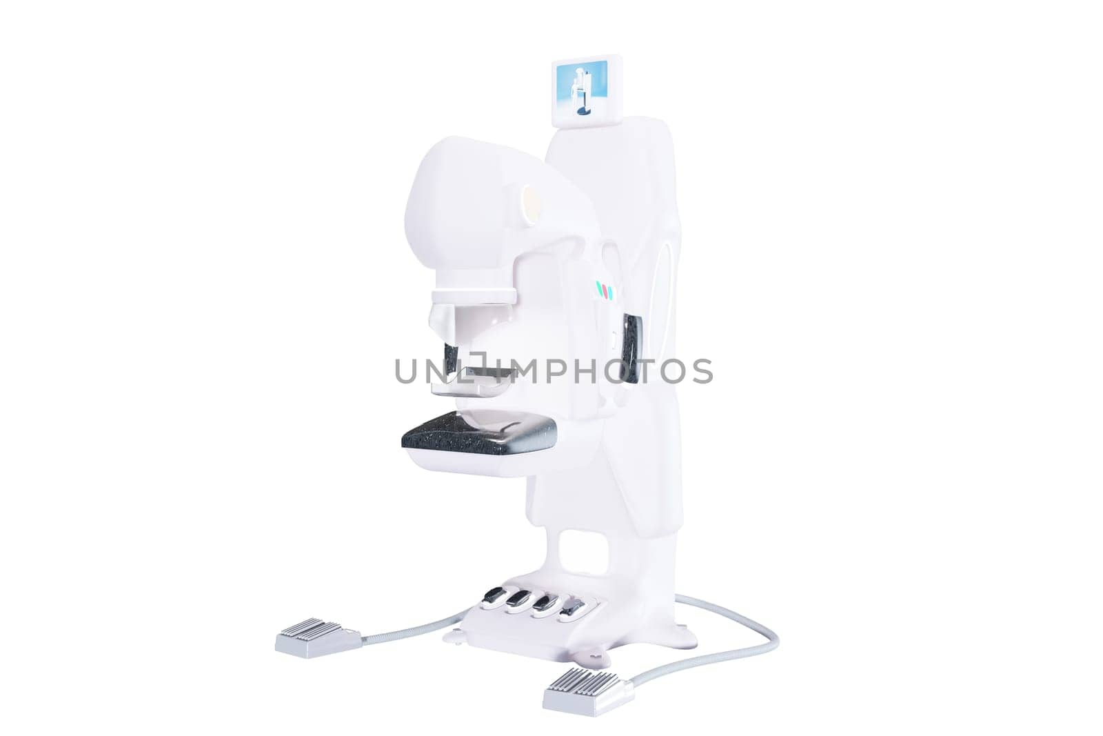 Mammogram device 3D rendering  for screening breast cancer in hospital on white background. Clipping path. by samunella