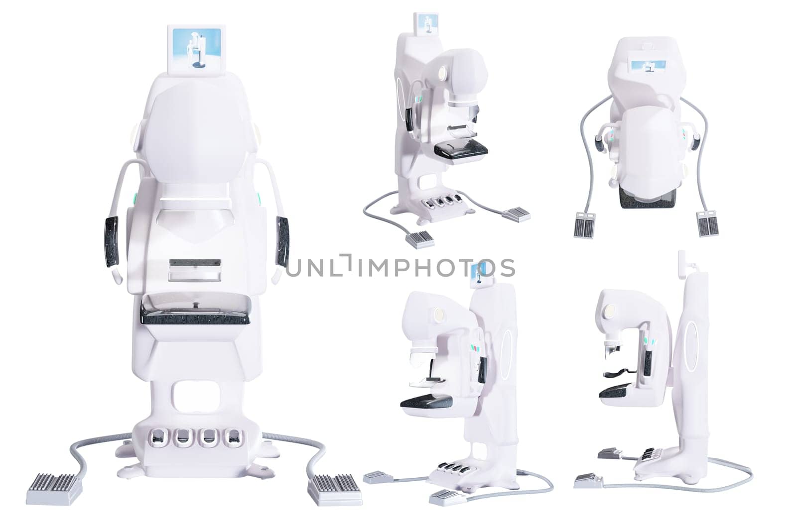 Mammogram device 3D rendering top view  for screening breast cancer in hospital on white background. Clipping path. by samunella