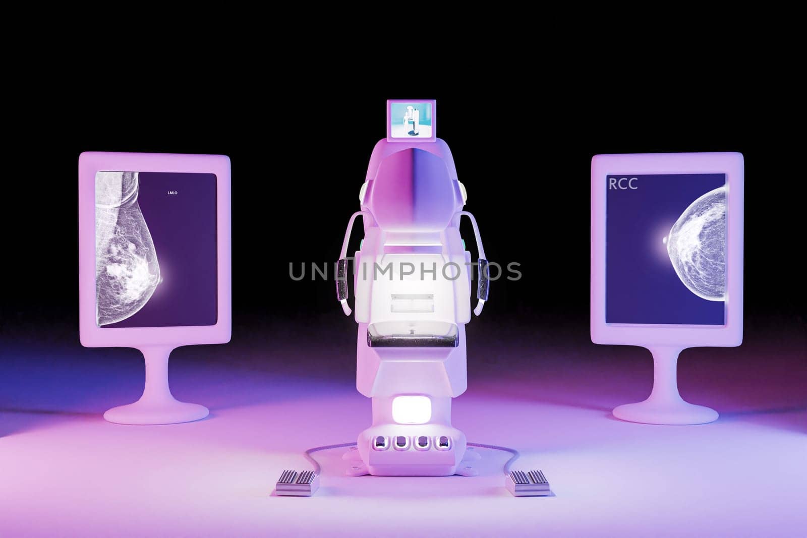 Mammogram device  for screening breast cancer in hospital on pink background. 3D rendering. by samunella