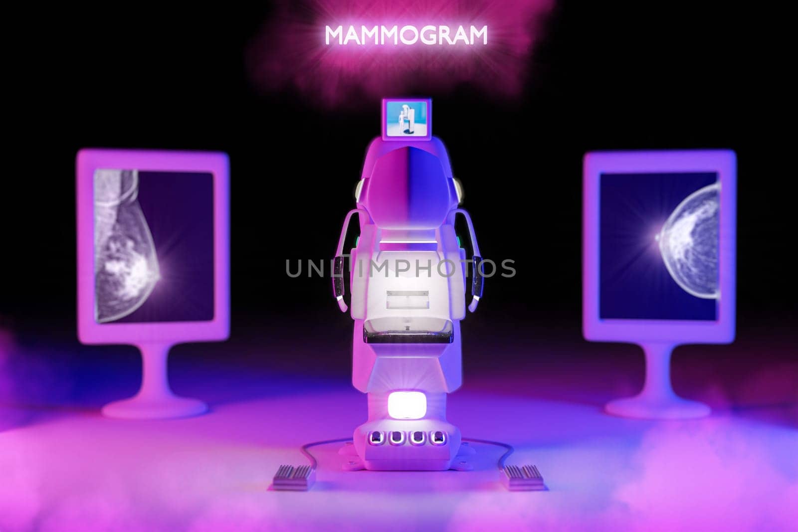 Mammogram device  for screening breast cancer in hospital on pink background. 3D rendering.