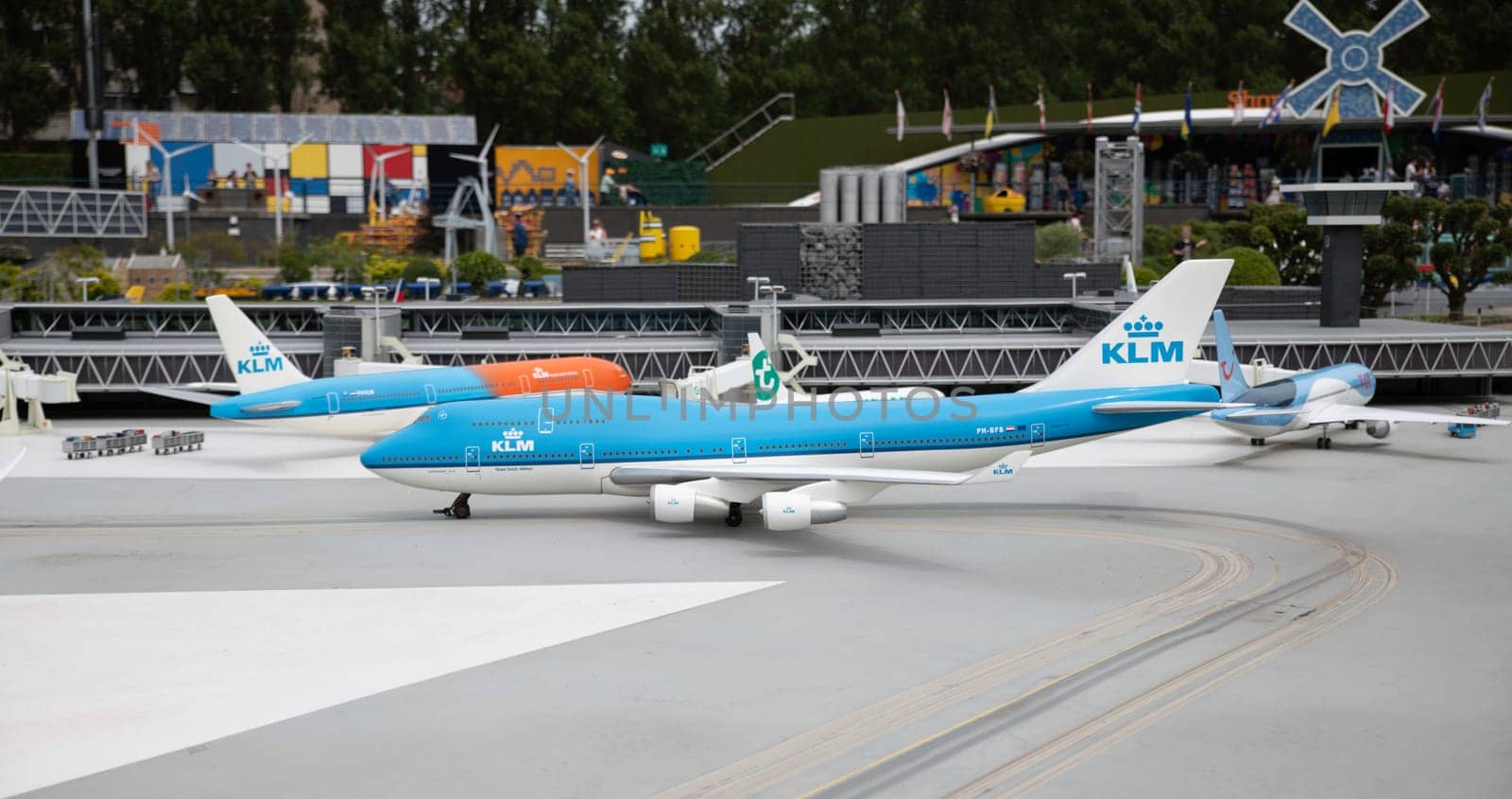 den haque,holland,9-07-2024:,the replicas of famous dutch airport with airplanes from klm and korean air as a tourist attraction in Madurodam park