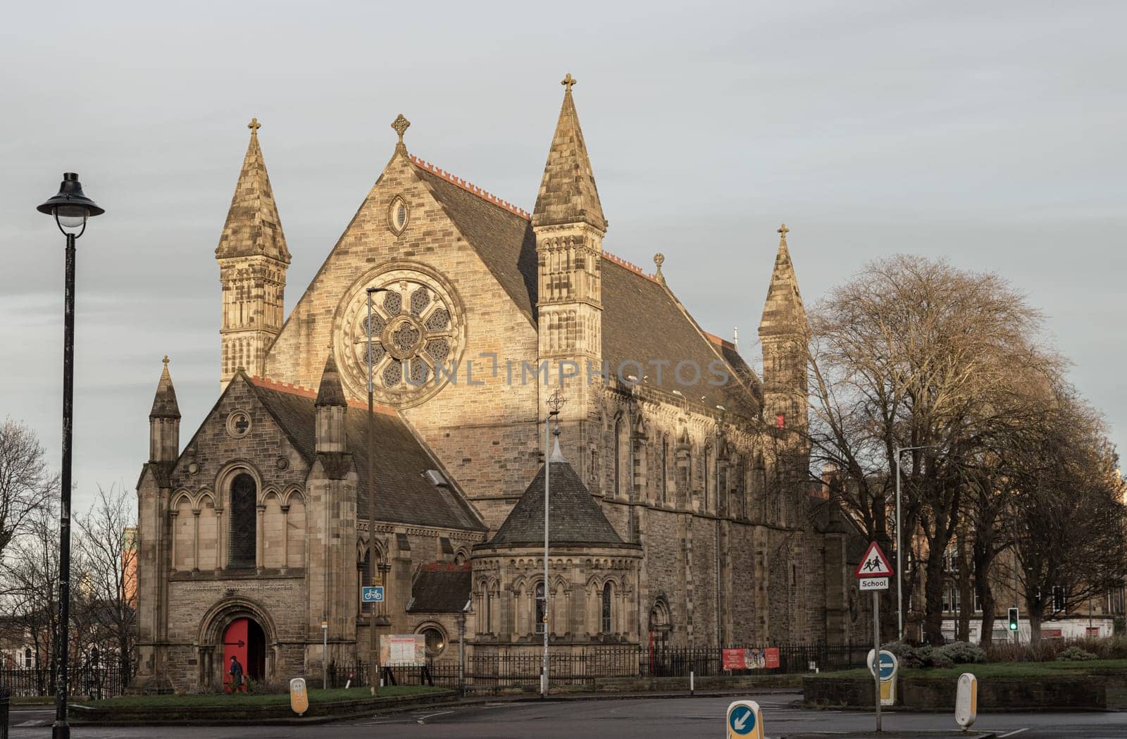 Edinburgh, Scotland - Jan 19, 2024 - Exterior architecture of Mansfield Traquair Centre in Edinburgh. Scotland. Space for text, Selective focus.