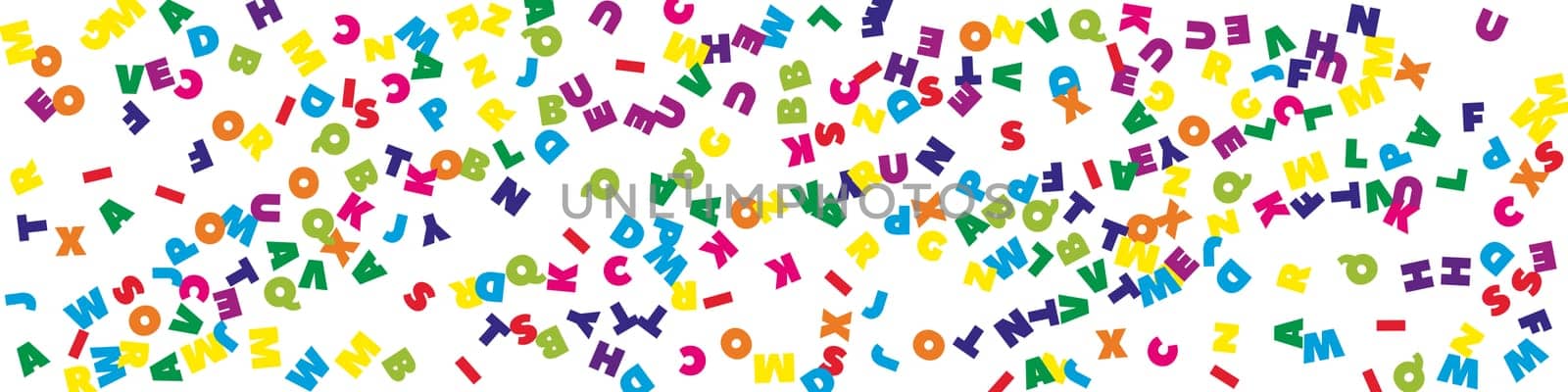 Concept of school background. Colorful childish falling letters of English language. Foreign languages study concept. Back to school banner .