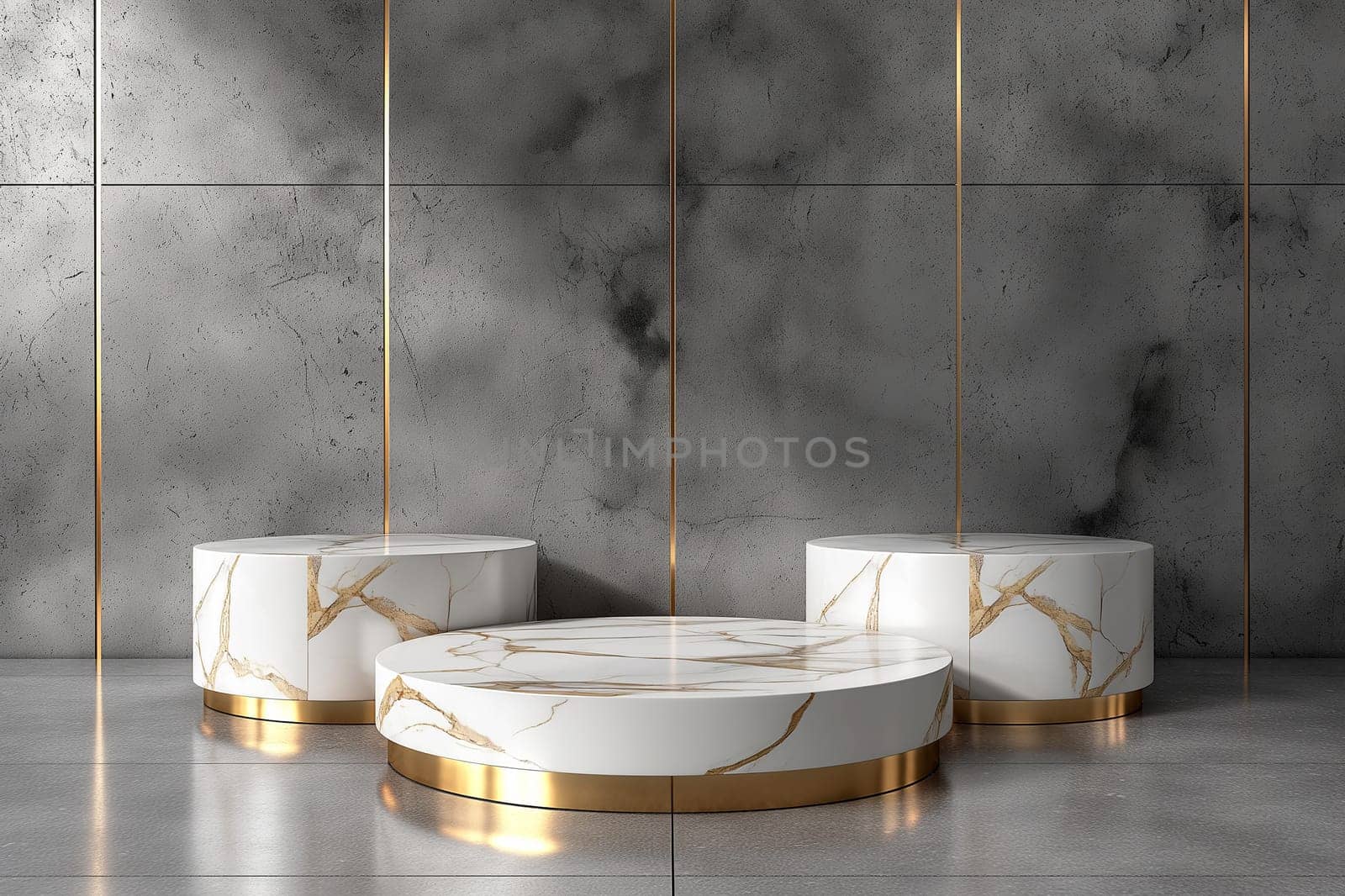 Modern marble furniture with gold accents in a luxury interior design with elegant floor and table