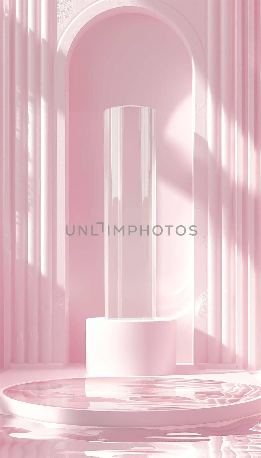 Minimalist pink modern architecture with abstract interior design and geometric decor background
