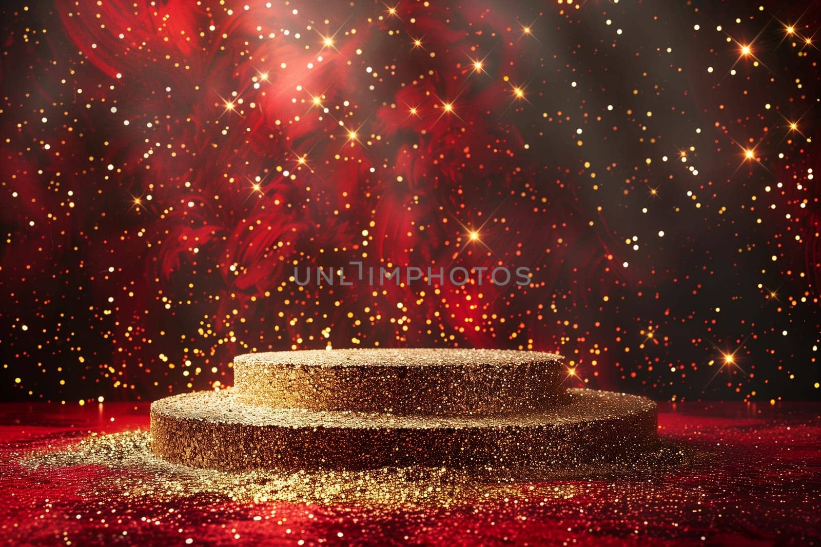 Glittering sparkling golden stage with festive background, ideal for celebration shiny performance