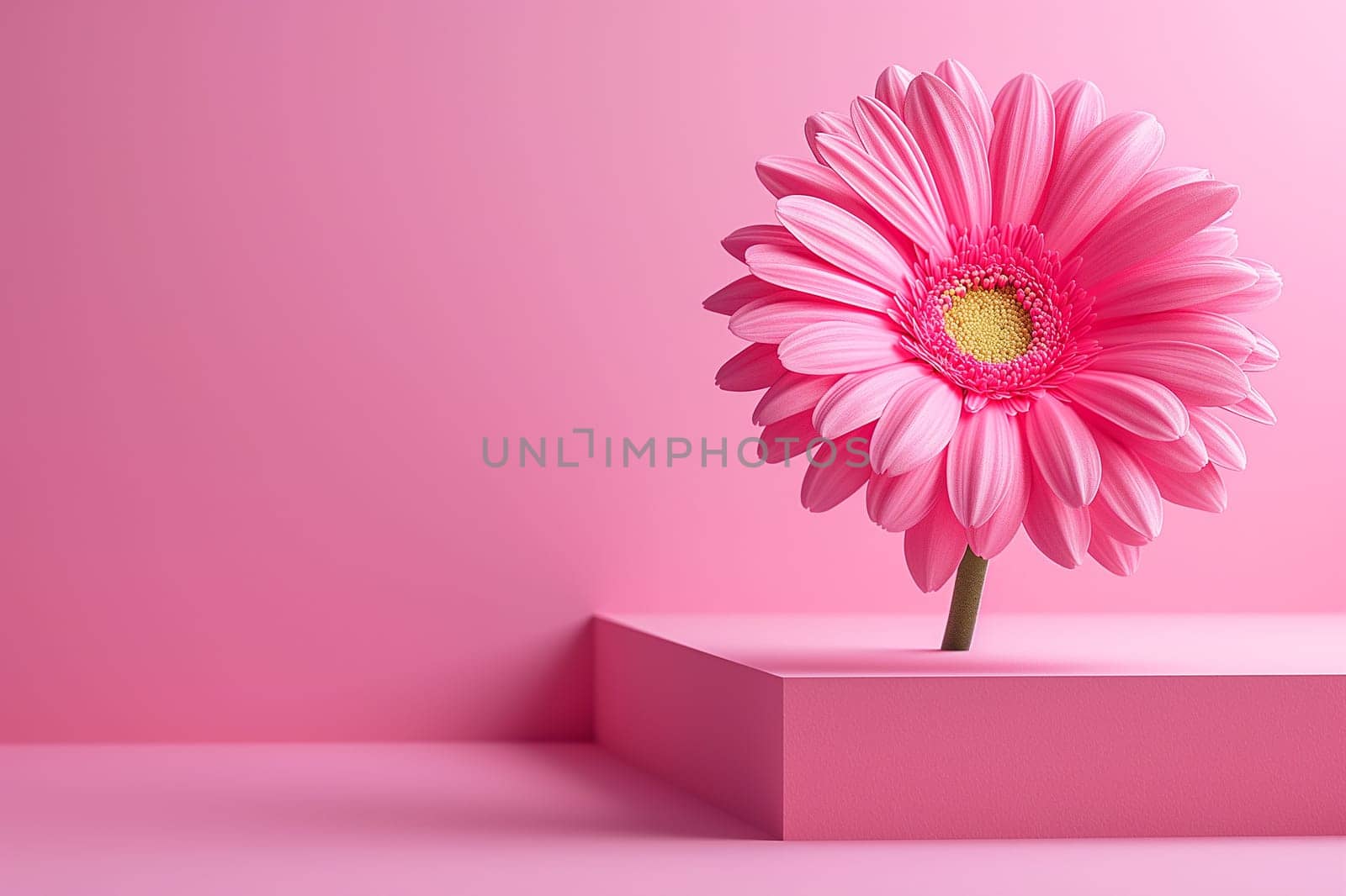 Vibrant single pink gerbera daisy flower with petals blossom in a colorful nature beauty background